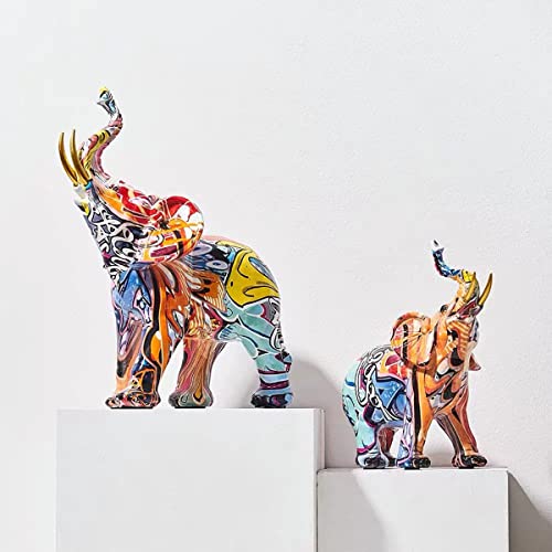 Funsxbug Colorful Art Elephant Statue Sculpture Figurine Collectible Gift Idea Home Decor Desktop Decoration (Large) #TOP16