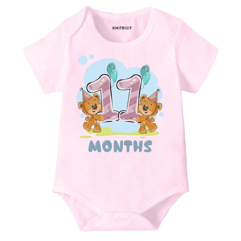 Image of Knitroot Monthly Birthday Teddy Special, Newborn Baby Half Sleeve Unisex Romper, Onesies, Sleepsuit, Body Suit, Envelope Neck, 1 to 12 Months Print, 0-12 Months, Infant Cloth for Boys & Girls