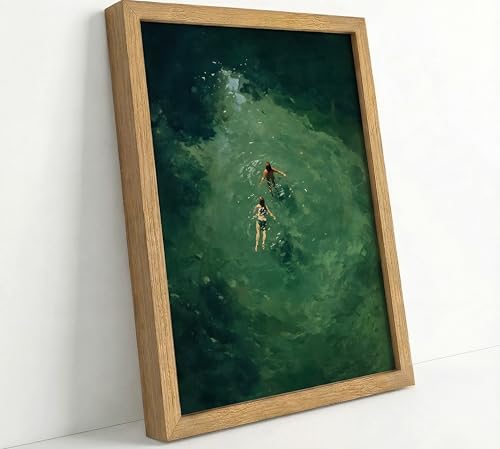 Framed Green Swim Canvas Wall Art Aesthetic Swimming in Ocean Wall Decor Picture Print Green Water Nature Minimalist Artistic Poster for Bathroom Bedroom Office Ready to Hang 8x10 in