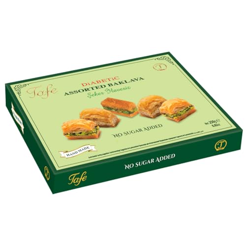 Tafe Sugar Free Assorted Baklava Gift Box - No Added Sugar Diabetic Friendly Snacks - Premium Turkish Pastry with Pistachio & Cashew - Authentic Mediterranean Dessert - 8.82 oz (250g)