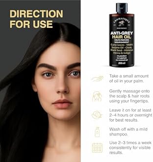 Aromatique Anti Grey Hair Oil | Herbal Blend with Coconut, Black Seed, Castor, Argan, Apricot, Almond, Grapeseed, Jojoba, Sesame, Henna, Indigo, Amla, Methi, Curry Leaves & Hibiscus | Nourishing Natural Hair Oil for Men & Women | 200ml