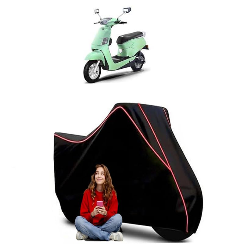 Image of BGauss Scooty Bike Cover Water Resistant Outdoor Use Universal Fit Scooters Motorcycles Heavy Duty UV Protection Dust Rain Scratch Resistant Elastic Bottom Black Blue Piping