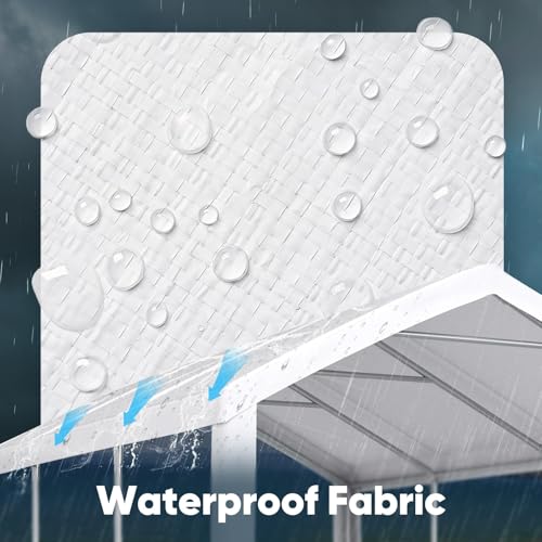 Image of ADVANCE OUTDOOR 10x20 ft Carport Replacement Top Cover w /Leg Cloth, Heavy Duty Waterproof & UV Protected, Easy Installation with Ball Bungees, White, Roof Only