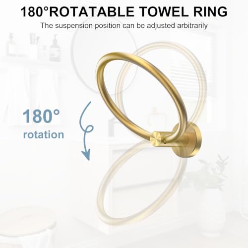 Image of SetSail Towel Holder Screw-in Brushed Gold Towel Ring for Bathroom Wall