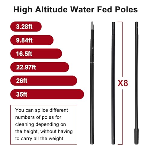 Image of 35ft Water Fed Pole Kit, Rotatable Solar Panel Cleaning Brush & Squeegee, 2 Dusting Brushes, Extendable Black Lightweight Pole for Roof Window