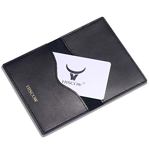 Image of HISCOW Minimalist Thin Bifold Card Holder Italian Calfskin (Black, Gold logo), Small