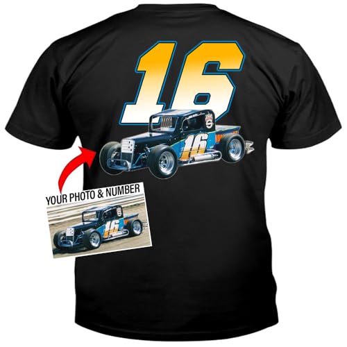 Sprint Car Dirt Track Racing Personalized Photo & Number T-Shirt For Racers, Late Model, Midget Car, Street Stock Modified Car, Funny Racer, Custom Racing Team Gift (on the back) (BK311)3