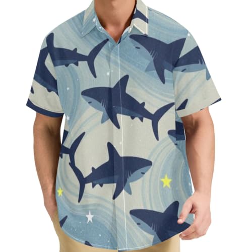 Chemise bleu motif chien de mer en finition sans couture