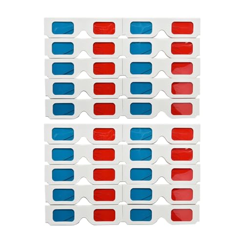 Healifty Gafas 3D De Papel con Marco Rojo Y Cian para Cine En Casa 20 Unidades Ligeras Y Reutilizables para Vídeos Y Películas Estereoscópicas