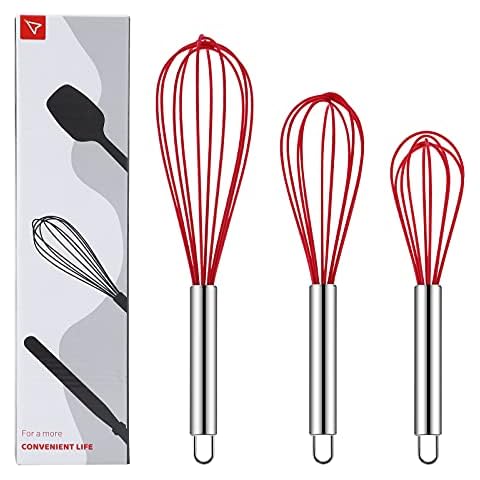 SIMEEGO Silicone Whisk, Sturdy Color Balloon Line Whisk Set of 3 Pieces, Upgraded Kitchen Mixer, Stainless Steel Handle, Chef's Best Kitchen Tools for Cooking, Stirring, Mixing, Battering, Stirring Cover