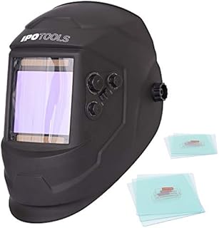Automatik Schweißhelm IPOTOOLS LY800H – 4 hochwertige Sensoren, extra großes Sichtfeld (100 × 93mm) Volleinstellbar Solar Schweisshelm für alle Schweißanwendungen mit Schutzstufen DIN 4/5-9/9-13
