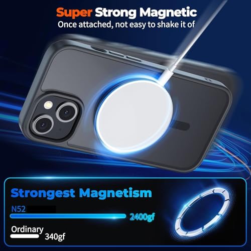 Image of MagPro case for Apple iPhone 14 /13 | MagSafe Compatible Protective Cover with Strong Magnetic Adsorption, Shockproof Armor, Scratch Resistant Polycarbonate Hard Back | Translucent Matte Black