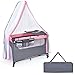 COSTWAY Lit Parapluie Bébé Pliant 3 en 1 avec Matelas Moustiquaire Couffin Table à Langer Roues Verrouillables Panier de Rangement Sac de Transport (Gris + Rose)