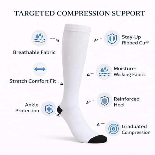 Image of Diamond Star 6 Pairs Compression Socks for Men & Women, Knee High Socks