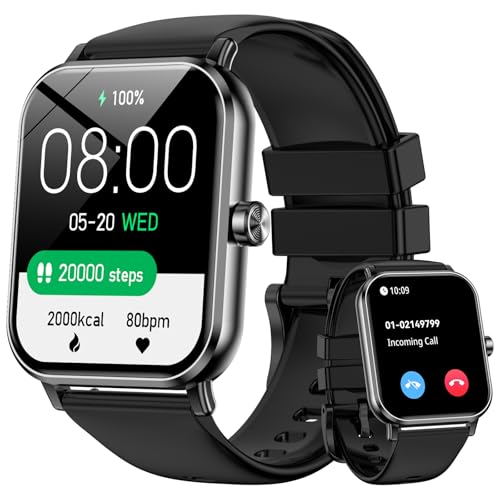 Smart Watch for Men Women, 1.85' HD Fitness Tracker with Bluetooth Calls, 5 ATM Waterproof, 130+ Sport Modes, 24/7 Heart Rate/Sleep Monitor, Pedometer, Calories, Smartwatch for Android iOS (Black)