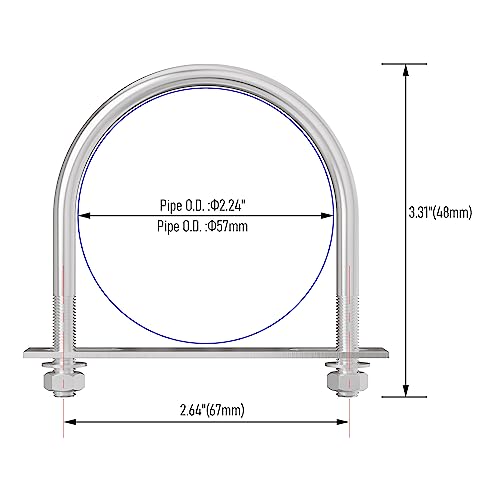 Image of 2 Sets 304 Stainless Steel Round Bend U-Bolts 2.24 inch(57mm) Inner Width 3.31 inch(84mm) Length M8 with Nuts, Frame Plate, Washers, Accessories for Boat Trailer Axle Sailboat Trailer
