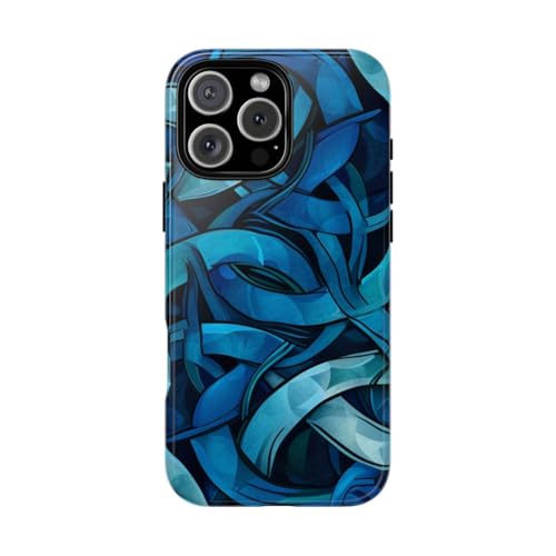 Coque iPhone 16 Pro Max motif nœud celtique bleu brillante