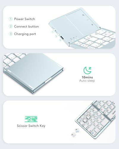 Image of Samsers Foldable Bluetooth Keyboard with Touchpad, Ultra Slim Compact, Blue | Multi-touch Trackpad, Full Size, Phone Holder, USB-C Charging, 3 Device, for Android Windows iOS Mac OS, Mobile Productivity