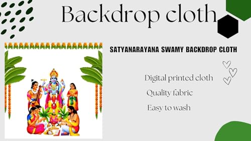 Image of satyanarayana Swamy Backdrops Cloths Traditional Pooja Backdrops Decorations Cloth 8x8 feet, Multi Colur (Knit Fabric) Backdrop for Decoration| puja Backdrop Decoration Cloth | Pooja Backdrop Cloth