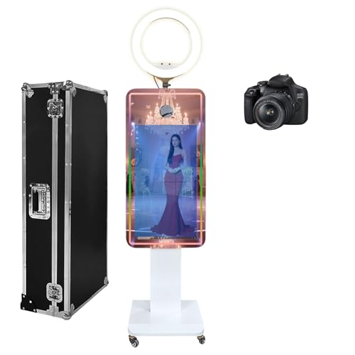 Cabina de fotos con espejo mágico con luz de relleno y pantalla táctil de 32 pulgadas, mini PC incorporada, luz RGB y compartir para eventos, fiestas, bodas, alquiler (máquina + cámara)