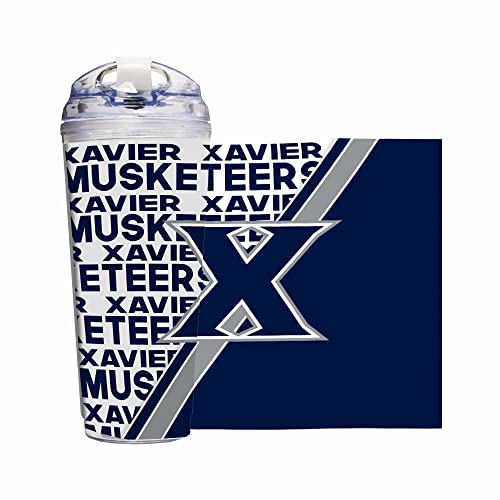 Rico Industries NCAA Xavier Musketeers Standard 24oz Acrylic Tumbler with Hinged Lid, Officially Licensed Double Wall Tumbler with Straw