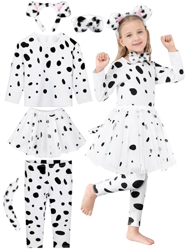 FancyFun 100 Days of School Dalmatians Costume Kids, Girl Cotton Costume Dalmatians Dog Outfit Set T-Shirt Tutu Leggings