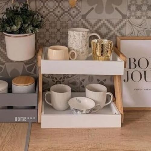 Image of Kundi 2-Tier Storage Shelf for Spices & Oils - Countertop Organizer with Shelf (White)