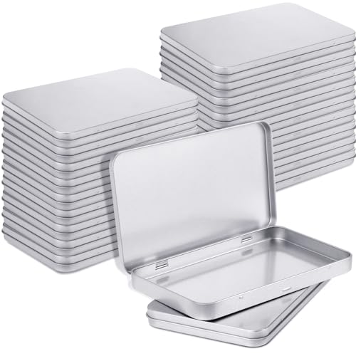 Geiserailie 4個パック 長方形メタルブリキボックス 蓋付きメタルヒンジ付き蓋 ブリキの空のボックスコンテナ 水彩ジュエリーペン消しゴムピル キャンディクラフト整理用 7.0 x 4.2 x 0.6インチ (シルバー)