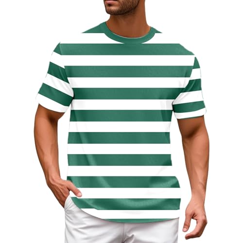 T-shirts pour homme - T-shirt européen à rayures bleu marine et marin pour homme - Décontracté - Confortable - Tendance - Été - Plage - Col rond -...