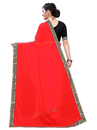 Image of AKHILAM Women's Lace Border Solid Georgette Saree with Unstitched Blouse Piece(CRNTON570 Parent)