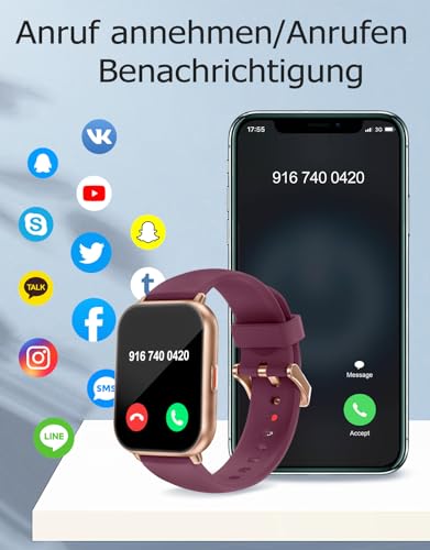 Silikonarmband in Schwarz und Bluetooth-Anruf-Funktion für nahtloses Tracking. - Detailansicht von RUIMEN Smartwatch mit...