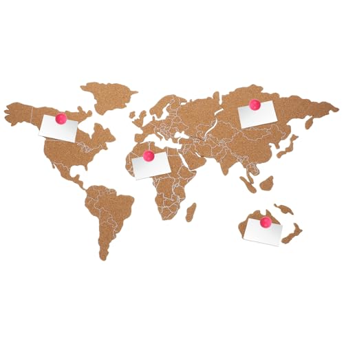 INOOMP Tablero World Map Pin Board de Corcho Autoadhesivo de Madera Khaki, Fácil de Pegar para Decorar Tu Hogar Diseño Simple y Delicado Color Aleatorio
