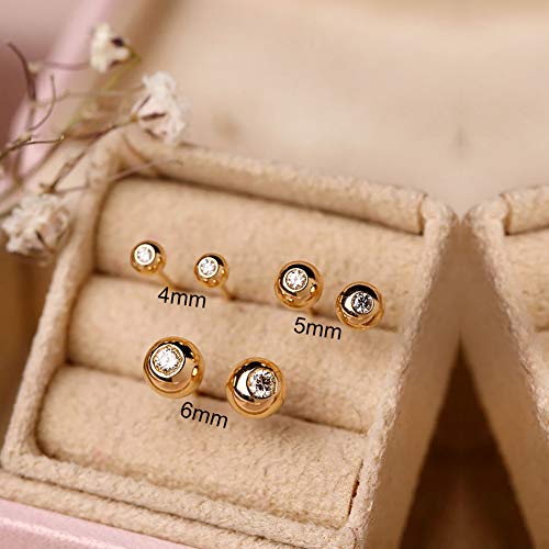 Allencoco 14K Gold Plated 925 Silver Round Ball Studs Simulated Diamond Earrings For Women And Girls 4Mm #TOP1