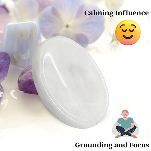Image of Amazing Gemstone Snow Quartz Worry Stone Crystals and Healing Stones - Worry Stones for Stress Relief Gifts - Piedra Crystal Fidget for Meditation - Unique Stocking Stuffers and Birthday Gifts