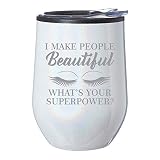 Stemless Wine Tumbler Coffee Travel Mug Glass With Lid I Make People Beautiful What's Your Superpower Lash Makeup Artist Esthetician (White Iridescent Glitter) -  MIP Brand