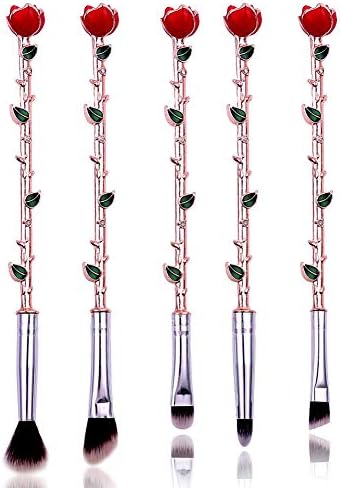 Rose Eye Makeup Brush Set - 5pcs Wand Makeup Brushes with Soft Synthetic Fiber and Metallic Handle for Eyebrow, Eyeshadow, Foundation, Blending and Lips, Great Gift for Sister Girlfriend, Rose Gold