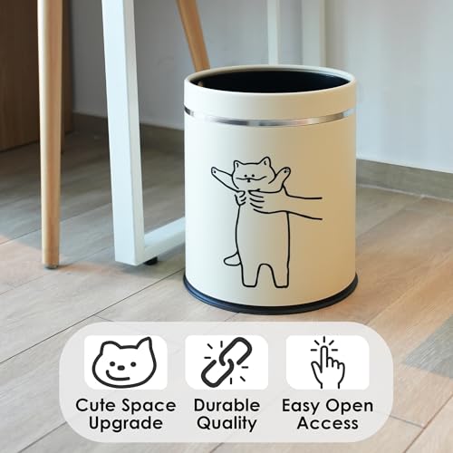 Image of Juju Cat Trash Can - Cat Decor Garbage Can - Small Waste Basket for Bedroom - Garbage Bin Trashcan - Wastebasket Dustbin Trash Cans - 3.3 Gallon / 12.5 Liter (Hey)