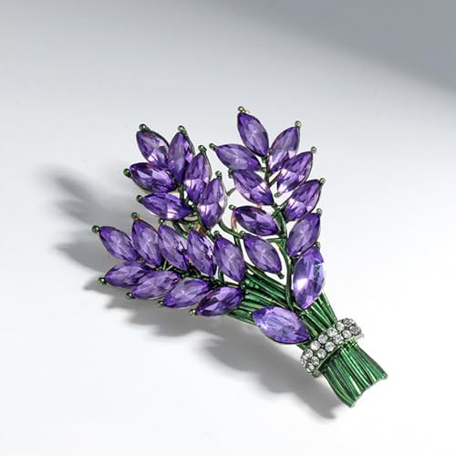 Image of GBAHFY Lavender Flower Brooch Crystal Rhinestone Glass Tulip Bouquet Brooch Lapel Pin Fashion Elegant Accessories Wedding Party Jewelry Gift for Women