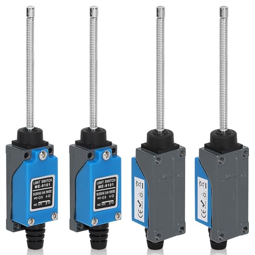 SWAWIS 4 Piezas Interruptor de Límite Momentáneo ME-9101, Final de Carrera de Resorte de Bobina Flexible, 5A 250V AC NC-NO Interruptor de Viaje para CNC Router Laser Plasma Router