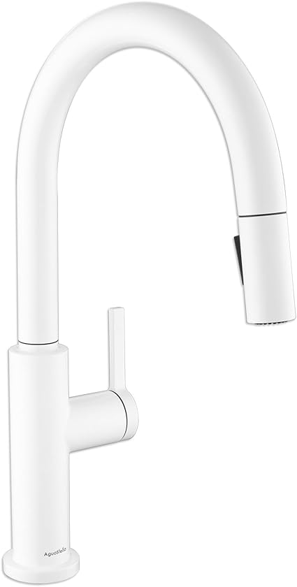 AguaStella AS31W Shiny White Kitchen Sink Faucet with Pull Down