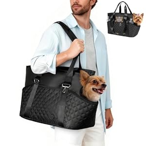YUDODO 4-12lbs Dog Purse Carrier, Lightweight Small Dog Carrier with Large Pockets & Safety Clip, Collapsible Pet Travel Carrier Puppy Cat Rabbit, Black