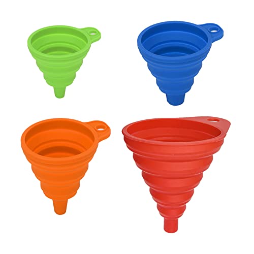 4 Pack Kitchen Funnel, Silicone Collapsible Funnel, 4 Different Sizes Kitchen Funnel, Funnels for Filling Bottles, Food Grade Silicone Collapsible Funnel for Transferring LiquidsÂ 