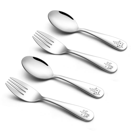 Kinderbesteck Set, Onader 4-teilig Edelstahl Kinder Besteck Set mit Gravur, Kleiner Besteckset Kindergeschirr mit 2 x kindergabel und 2 x...