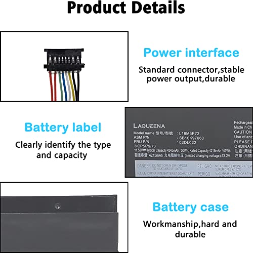 Laqueena-L18M3P72-Laptop-Battery-Compatible-with-Lenovo-ThinkPad-X390-Yoga-X13-Yoga-1st-Gen-Series-L18L3P72-L19M3P71-02DL022-02DL021-02HM886-SB10K97659-SB10K97660-SB10V03234-5B10W13927-SB10T83170