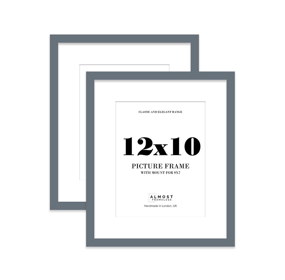 Grey Picture Frame 12x10 With 9x7 Mount for Photos - Wall & Table Display, Landscape or Portrait, 2 Pack
