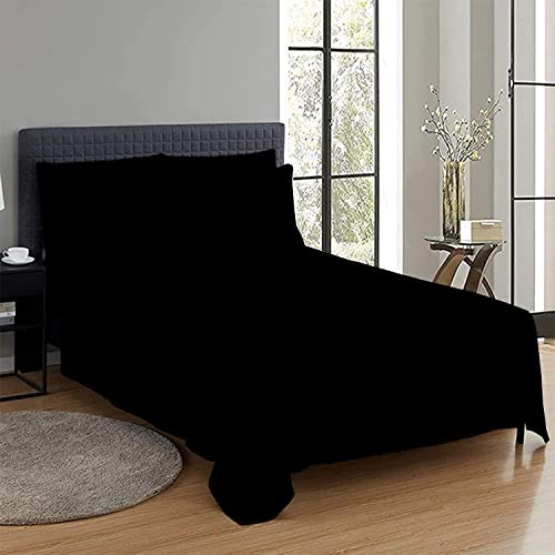 Zimel Homes - Sábanas de cama plana de algodón suave sin plancha, para cama individual, doble, King disponible en 20 colores modernos (negro, individual) Cover