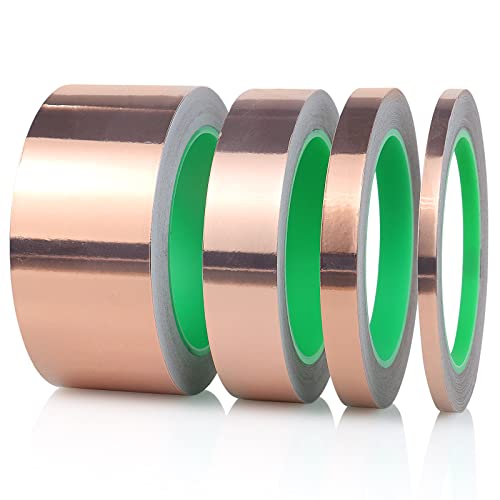 Image of BOMEI PACK Copper Tape 4 Pack (1.97mil x 2inch, 1inch, 1 /2inch, 1 /4inch x 66ft) with Conductive Adhesive for Guitars and Shielding, Slugs,Stained Glass, Electrical Repairs, Grounding