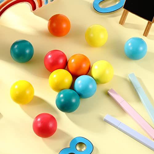 Image of Bucherry 12 Pcs Montessori Wooden Balls 1.8 Inch Wooden Replacement Ball Educational Counting Toys Preschool Learning Material and Stacker Matching (Fresh Color)