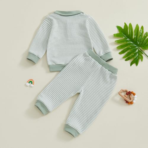 Image of VISGOGO Baby Boy Clothes Toddler Fall Winter Outfit Sweater Toddler Boy Striped Clothes 6 12 18 Months 2 3T 4T Pant Set
