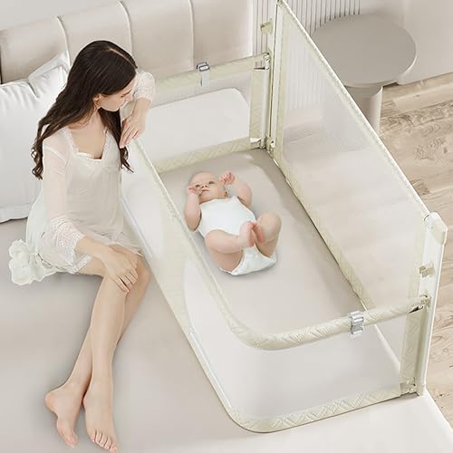 Image of 3 in 1 Baby Bassinets Bedside Sleeper, co sleeping bed for baby, Collapsible for Co Sleeper for Baby in Bed, Folding Portable Crib, Elevatable Bedside Crib, Cosleeping Baby Bed, Easy to Assemble(Milky